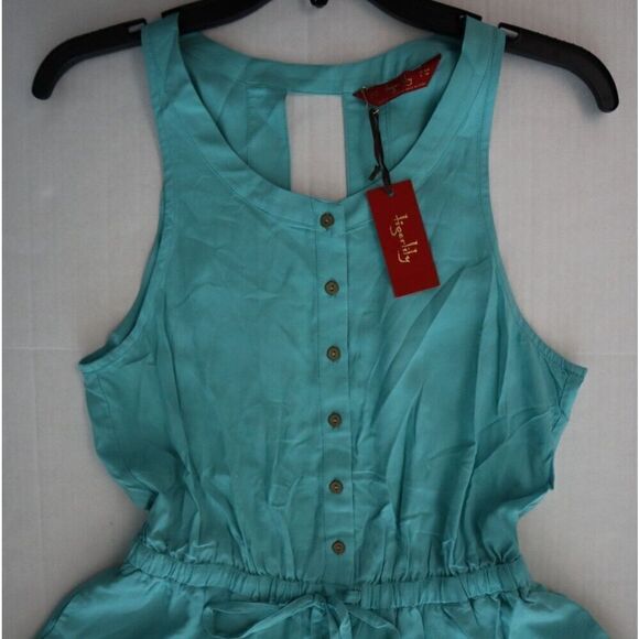Tigerlily Women's Sz 4 Aqua Blue Sleeveless Relaxed Fit 1/2 Button Romper - Picture 7 of 10